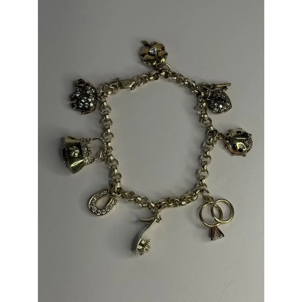 925 Sterling Silver Lovely Charms Sapphire CZ Bracelet Length 7
